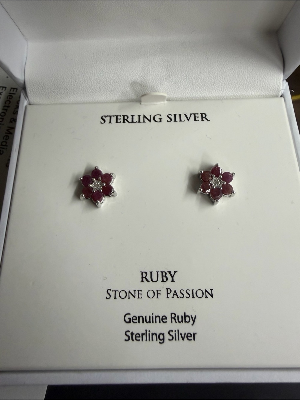 Macy's Sterling Silver Ruby Flower Stud Earrings - Ruby Red